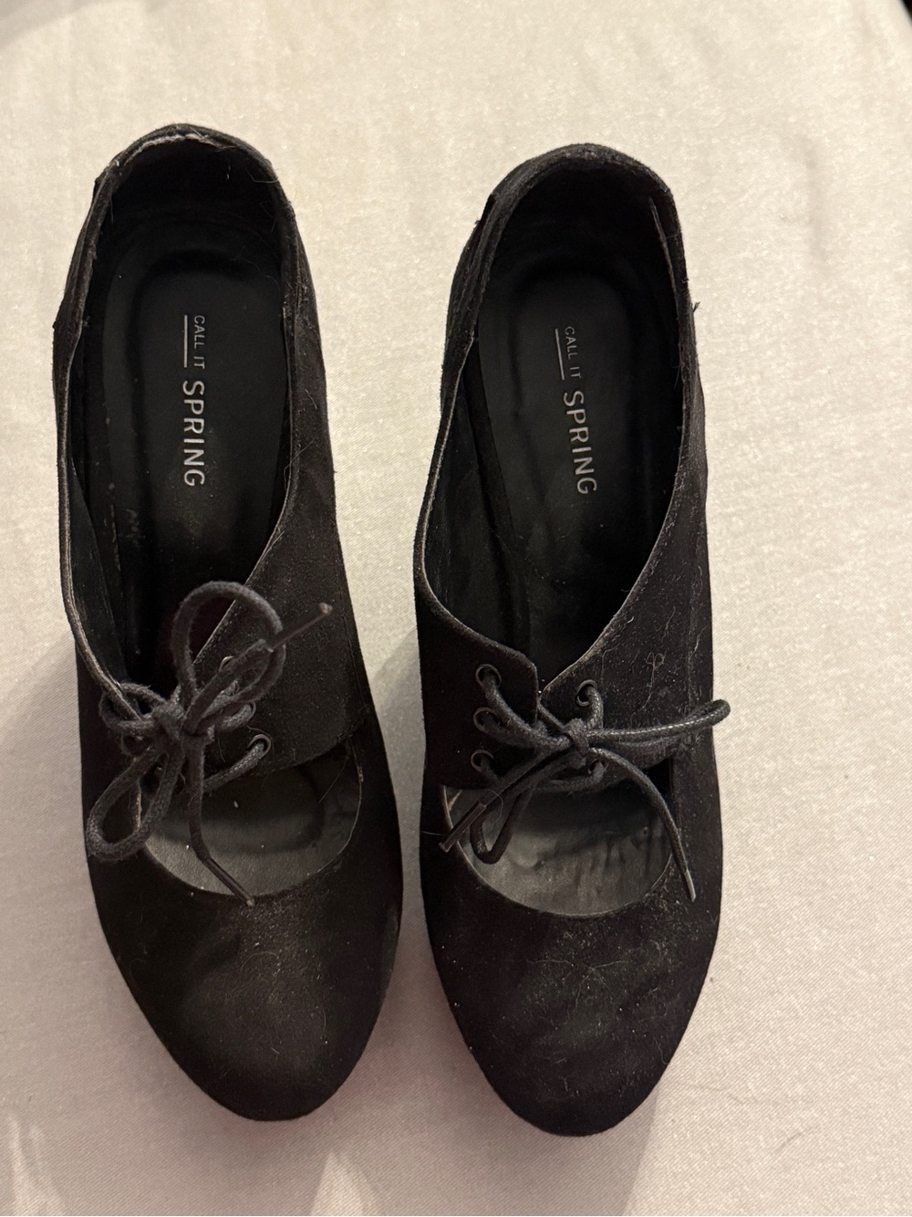 Call It Spring Black Suede Lace-Up Heels